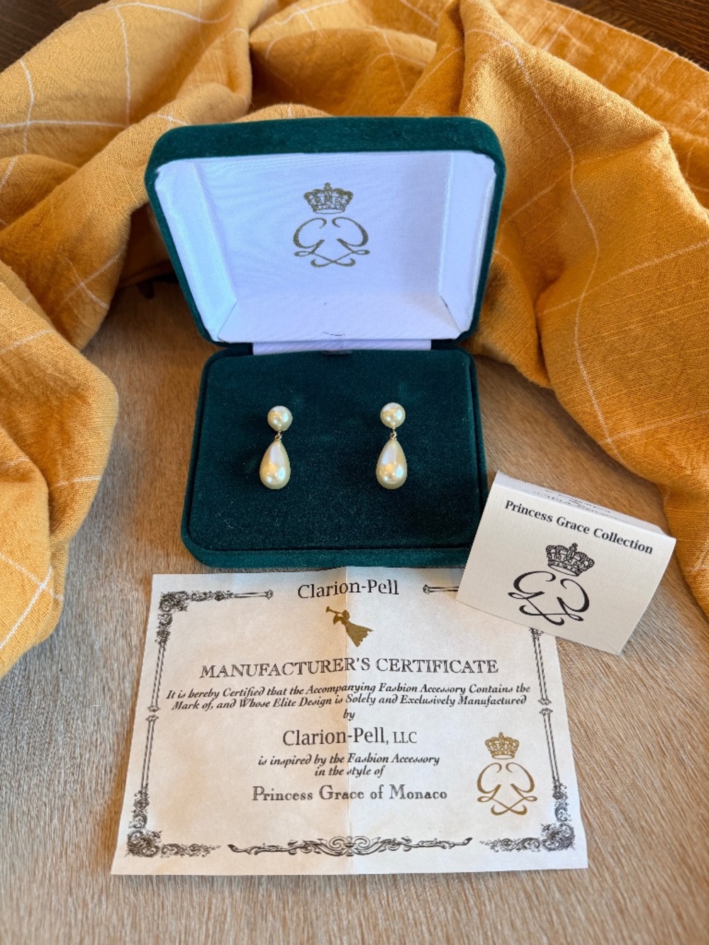 Clarion-Pell Princess Grace Kelly Collection Faux Pearl Drop Earrings with COA